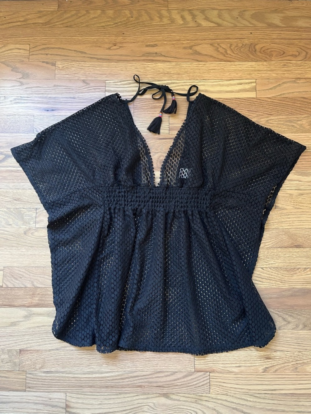 Xhilaration Black Crochet Swim Cover-Up with Tassel Tie